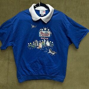 🐱 Vintage 90s Morning Sun "Birdhouse" Cat - polo tee shirt with collar XL